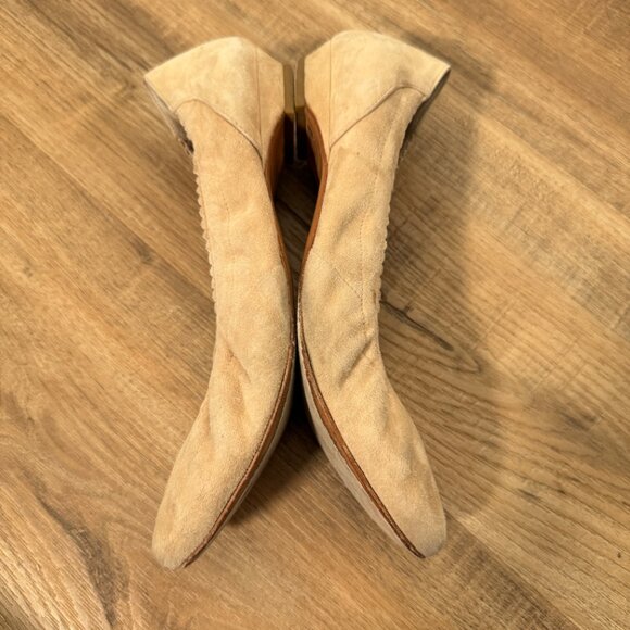 Jacques Loup Cannes Suede Tan Ballet Flats Leather Scalloped Edge Feminine 39 - Picture 3 of 8